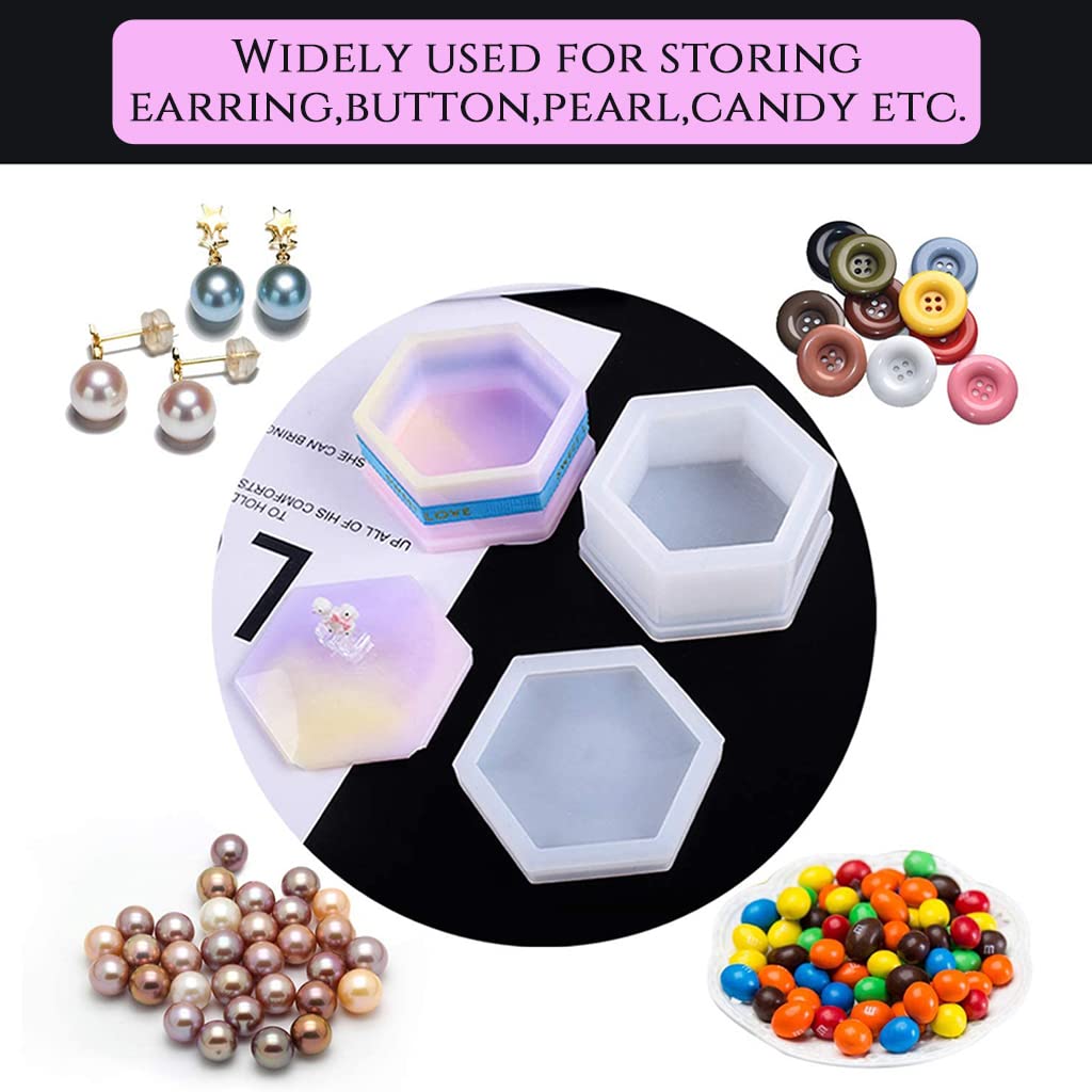HASTHIP 3Pcs Resin Heart Hexagon Square Jewelry Organizer Kit Silicone Resin Molds for DIY Making Home Decor Craft Tools HASTHIP 3Pcs Resin Heart Hexagon Square Jewelry Organizer Kit Silicone Resin Molds for DIY Making Home Decor Craft Tools